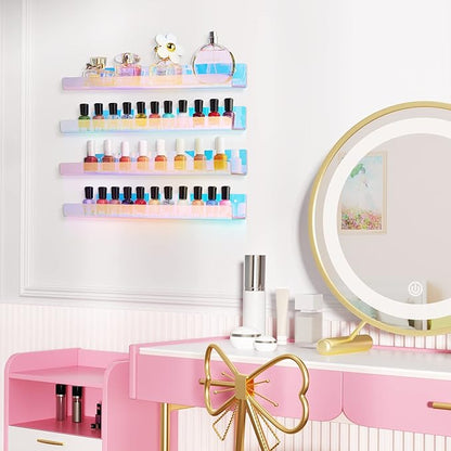 upsimples Acrylic Shelves for Wall Decor, 15" Display Shelf for Perfume, Skincare, Nail Polish, Wall Organizer for Bathroom, Bedroom, Living Room, Playroom, Kids Bookshelf, Iridescent, 2 Pack