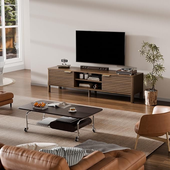 IKALIFE TV Stand for Living Room - up to 65 Inch TVs Mid Century Modern Entertainment Center with Storage and Adjustable Shelves, Media Console Table Walnut 59"
