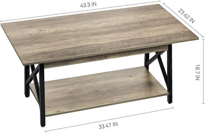 GreenForest Coffee Table with Storage, 43 inch Large Modern Coffee Tables for Living Room, X-Frame Design Farmhouse Coffee Table Space Saving Living Room Tables, Easy Assembly, Grey Wash