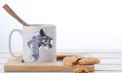 Winston & Bear Playing Grey Cat Mug - Ceramic Coffee Mug Gift for Cat Lovers - Perfect Birthday or Christmas, Father's or Mother's Day Gift (11oz)