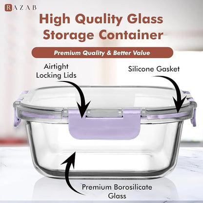 Razab 2 PC 1200ML / 41 Oz Glass Food Storage Containers with Lids - Airtight & Leakproof - Microwave/Oven/Freezer Safe - BPA Free - Ideal for Meal Prep, Storing Leftover & Lunch