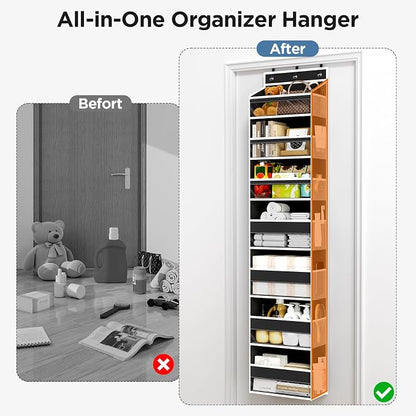 Mefirt Over The Door Organizer, 7 Tier Door Hanging Organizers with 7 Large Pockets 12 Side Pockets, Behind Door Storage Hanging Shelves for Closet Bathroom Bedroom Nursery