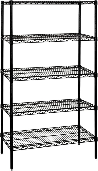 Quantum Storage Systems WR86-2130BK-5 Wire Shelving Starter Kit, 30" W x 21" D x 86" H, 600 lbs Capacity, Carbon Steel, Epoxy Coated, Black, NSF