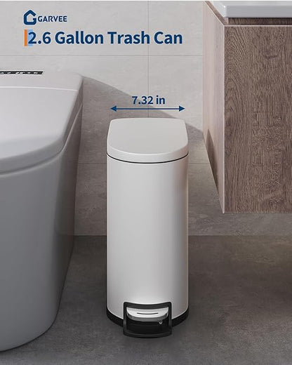 GarveeHome 13 Gal & 2.6 Gal Trash Can Combo Set, Kitchen Trash Can and Bathroom Trash Bin with Lid, Step-On Rustproof Garbage Bin with Inner Bucket, White