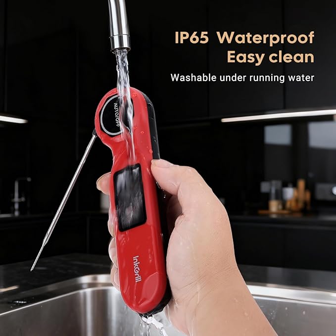 Rechargeable 0.5 Seconds Instant Read Meat Thermometer for Cooking, ±0.5℉ Accuracy Digital Food Thermometer with Large Screen, Waterproof Kitchen Thermometer for Grilling Frying BBQ