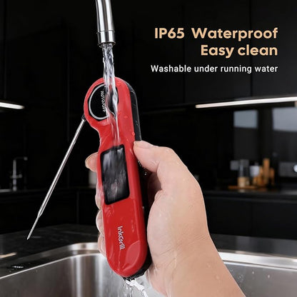 Rechargeable 0.5 Seconds Instant Read Meat Thermometer for Cooking, ±0.5℉ Accuracy Digital Food Thermometer with Large Screen, Waterproof Kitchen Thermometer for Grilling Frying BBQ