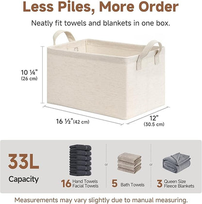 StorageWorks Storage Bins, Shelves Baskets for Organizing, Large Fabric Closet Organizers with Handles, Metal Frame, Beige?Cotton-linen?, 2-Pack