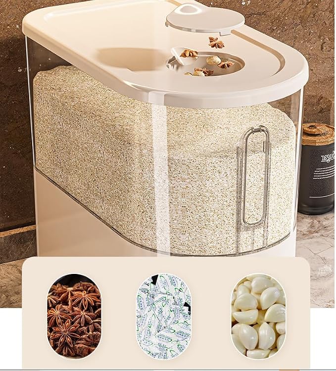 Large Rice Dispenser 25Lbs, Cereal Dispenser Rice Container Food Storage Container with Measuring Cup, Cereal Containers Storage Kitchen Storage Household Rice Pet Food Holder (25LBS)