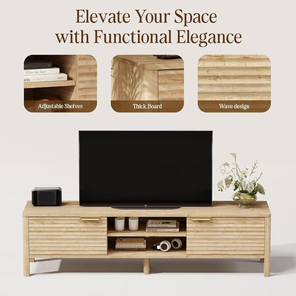 IKALIFE TV Stand for Living Room - up to 65 Inch TVs Mid Century Modern Entertainment Center with Storage and Adjustable Shelves, Media Console Table Oak 59"