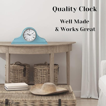 Mantel Clock Battery Operated - Wooden, Rustic Teal Mantle Clock for Living Room Decor Above Fireplace Mantel, Office, Shelf & Home Décor Gift 15x7.5 - Silent Wood Mantel Clock for Living Room Table