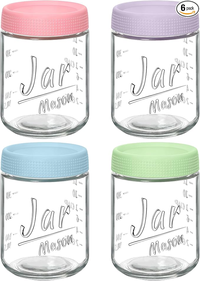 Xyptorix 4-Pack 16oz Overnight Oats Containers with Airtight Lids - Glass Mason Jars with Measurement Marks for Yogurt, Meal Prep & Chia Pudding, Stackable & Leakproof