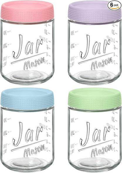 Xyptorix 4-Pack 16oz Overnight Oats Containers with Airtight Lids - Glass Mason Jars with Measurement Marks for Yogurt, Meal Prep & Chia Pudding, Stackable & Leakproof