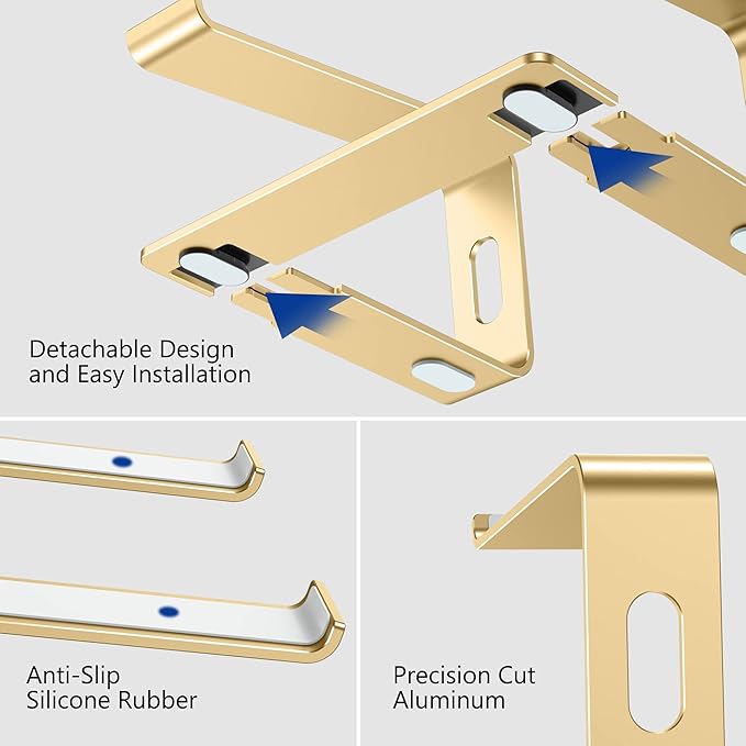 BESIGN LS03 Aluminum Laptop Stand, Ergonomic Detachable Computer Stand, Notebook Riser, Laptop Mount Compatible with Air, Pro, Dell, HP, Lenovo More 10-15.6" Laptops, Gold