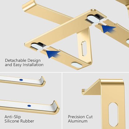 BESIGN LS03 Aluminum Laptop Stand, Ergonomic Detachable Computer Stand, Notebook Riser, Laptop Mount Compatible with Air, Pro, Dell, HP, Lenovo More 10-15.6" Laptops, Gold