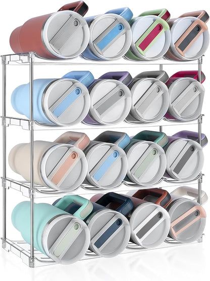 Stackable Water Bottle Organizer, Large Compartment Water Bottle Holder for Stanley 40 oz Tumbler, Kitchen Storage Organizer for Stanley Cup Accessories, Tumbler Organizer Wine Rack - Hold 16 Bottles