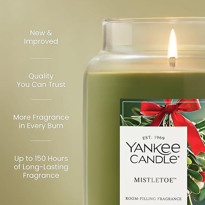 Yankee Candle Mistletoe, Christmas Scented Candle, 22oz Large Jar with up to 150 Hour Burn Time, Giftable, Holidays