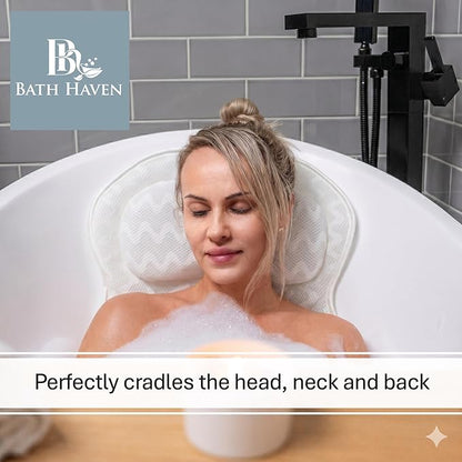 Bath Pillow Bathtub Pillow Back Neck Support Pillow, Spa Cushion for Tub, Relaxing Headrest Bath Pillow, Portable Washable Bathtub Accessories with 3D Air Mesh Thick Soft Cushion (Bright White)