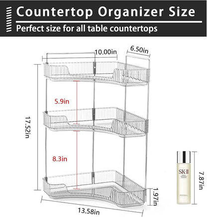 3-Tier Corner Bathroom Counter Organizer – Classic Storage Shelf for Makeup, Perfume & Toiletries, Space-Saving Countertop Tray Fits Bathroom, Dresser, Kitchen (Slate Gray)