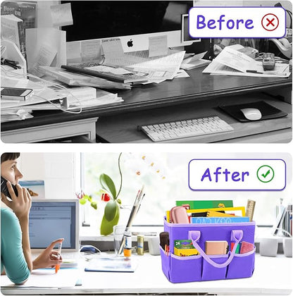 ZKOO Art Organizer Desktop Craft Storage Tote Bag for Crafts, Sewing, Paper, Art, Canvas, Supplies Storage Organization with Handles for Travel or Daily Use (Purple, Small)