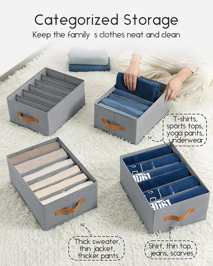 Homsorout Closet Organizers and Storage - Fabric Clothes Organizer with Handles, Foldable Jeans Organizer for Clothes, Drawer Organizer for Shirts, Bra, Sweater, Scarf, 8 Pack, Grey