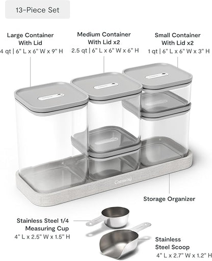 Caraway 13-Piece Glass Airtight Food Storage Containers with Lids – Non-Toxic, BPA-Free Kitchen Storage Containers – Stackable, Space-Saving Airtight Containers for Dry Goods and More - Gray