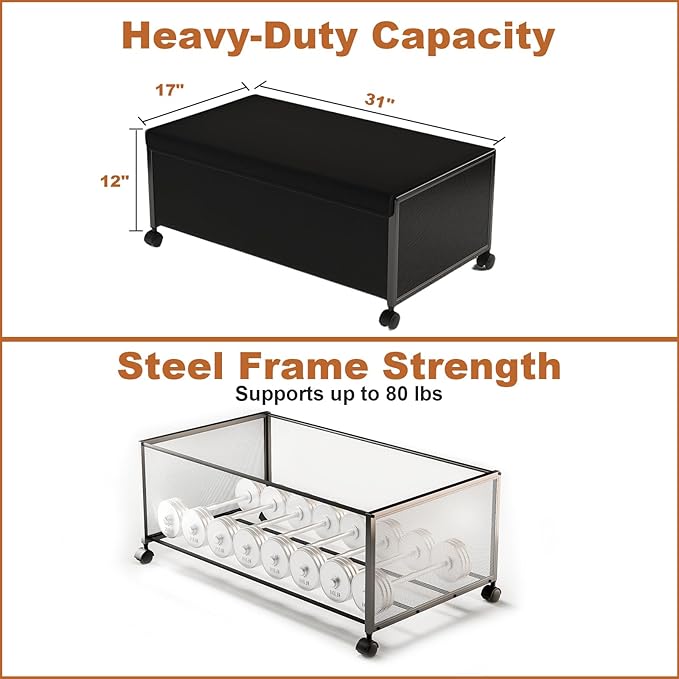 2 Pack Under the Bed Storage Containers,12 inch Height Under Bed Shoe Storage,31inch Long Underbed Storage with Wheels,Large Rolling under bed Clothes Storage Drawers with Lid for Dorm Tall,Black