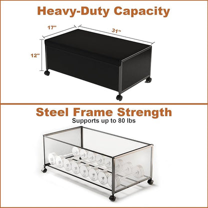 2 Pack Under the Bed Storage Containers,12 inch Height Under Bed Shoe Storage,31inch Long Underbed Storage with Wheels,Large Rolling under bed Clothes Storage Drawers with Lid for Dorm Tall,Black