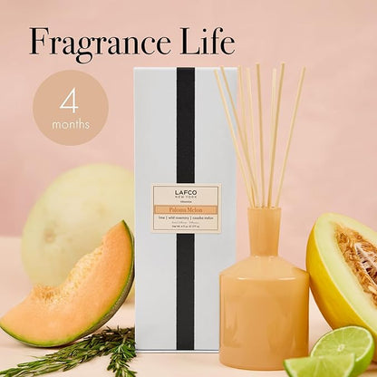 LAFCO New York Classic Reed Diffuser, Paloma Melon - 6 oz - Up to 3 Months Fragrance Life - Reusable Glass Vessel - Natural Wood Reeds - Made in The USA