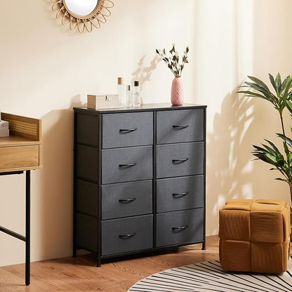 Sweetcrispy Dresser for Bedroom, Fabric Dresser with 8 Drawers, Chest of Drawers for Closet, Living Room, Sturdy Steel Frame, Wooden Top, Easy Pull Handle, Ash