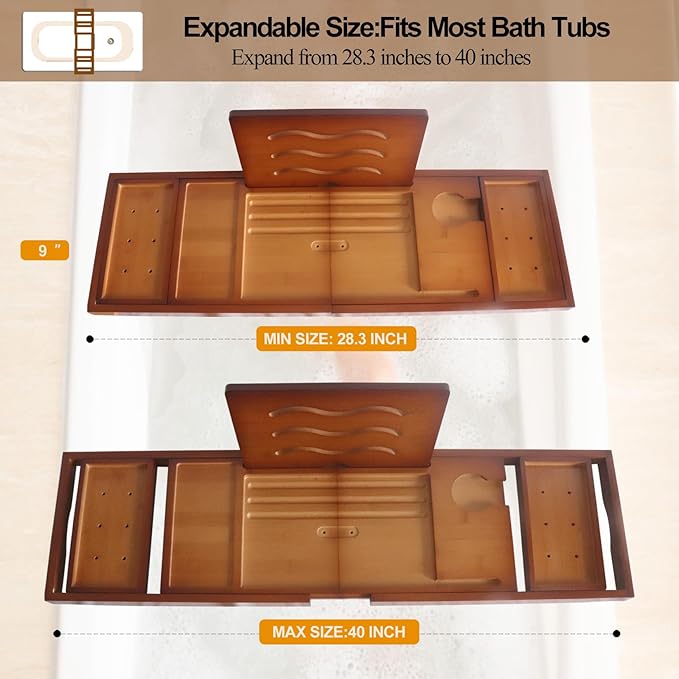 Premium Bathtub Tray Caddy - Bath Table Tray for Bathtub - Bath Tub Tray Table for Bathtub, Expandable Size, Fits Most Bath Tubs