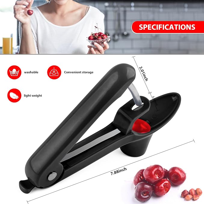 Cherry Pitter, Brighoot Stainless Steel Cherry Pitter Tool Cherries Corer with Lock Design for Making Cherry Jam, Remove Cherry Seed with Space/Safe/Quick (Black)