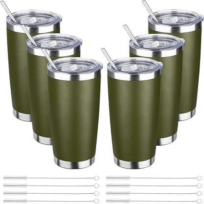 20oz Tumbler Bulk with Lid and Straw, Stainless Steel Double Wall Vacuum Insulated Travel Mug, Powder Coated Coffee Cups for Hot and Cold Drinks,Funny Gifts for Women Men(Navy Green,6)