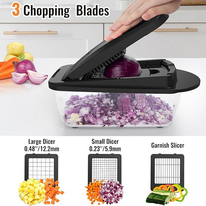 8 Blade All-in-1 Vegetable Chopper Mandoline Slicer with Container, Food Chopper, Onion Chopper, Veggie Cutter for Salad, Kitchen Gadgets Accessories Essentials, Black