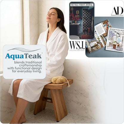 AquaTeak The Original 18" Asia Teak Shower Bench - Shower Stool for Bathroom - Durable Water Resistant Shower Chair - Shaving Foot Rest - Indoor & Outdoor Use