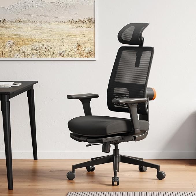 Newtral Ergonomic Mesh Office Chair with with Adaptive Lumbar Support, High Back Desk Computer Chair with 4D Adjustable Armrest, 136° Tilt Lock, Adjustable Seat Depth & Height(with Laptop Tray, Black)