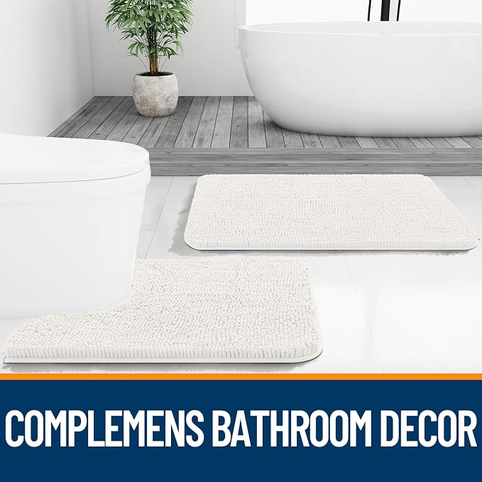 OLANLY Bathroom Runner Rugs 59x20, Extra Soft Absorbent Chenille Bath Rugs, Rubber Backing Quick Dry, Machine Washable Long Bath Mats for Bathroom Floor, Tub and Shower, Home Decor Accessories, Ivory