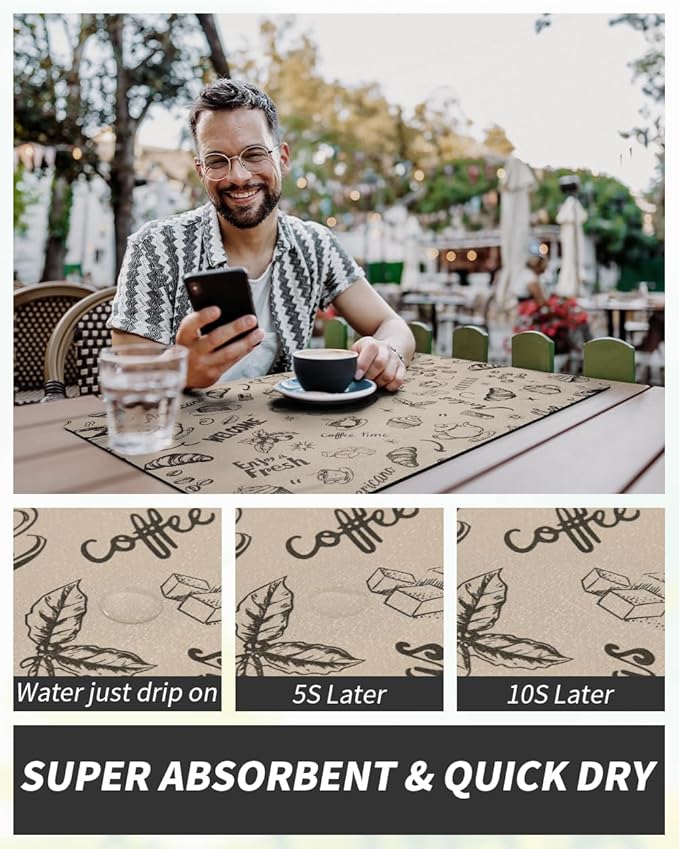 AMOAMI-Coffee Mat Hide Stain Rubber Backed Absorbent Dish Drying Mat for Kitchen Counter-Coffee Bar Accessories Fit Under Coffee Maker, Espresso Machine, Pot, Dish Rack (16X24,MILK TEA)