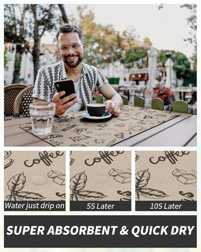 AMOAMI-Coffee Mat Hide Stain Rubber Backed Absorbent Dish Drying Mat for Kitchen Counter-Coffee Bar Accessories Fit Under Coffee Maker, Espresso Machine, Pot, Dish Rack (16X24,MILK TEA)