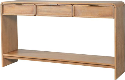 Christopher Knight Home Tida Vintage Narrow Console Table with Drawers, Solid Wood Entryway Table with Open Storage Shelf, Behind The Couch Long Sofa Table for Living Room, Natural