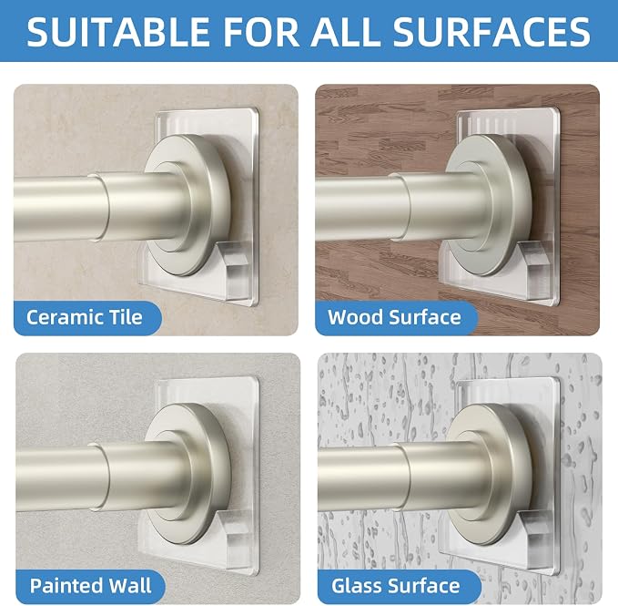 CorkLatta Nickel Shower Curtain Rod,1 Inch Diameter Stainless Steel Adjustable Spring Tension Rods 32 to 92",with Holders,Anti-Slip,Curtain Rods No Drilling(1 Pack)