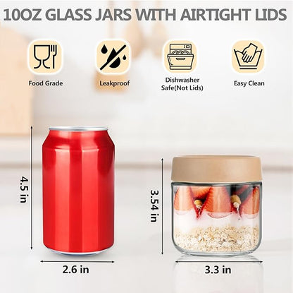 TBWIND 12 Pack Overnight Oats Containers with Lids, 10oz Glass Mason Jars with Airtight Lids, Wide Mouth Food Storage Containers for Yogurt, Chia Pudding, Salads, Snacks & Meal Prep