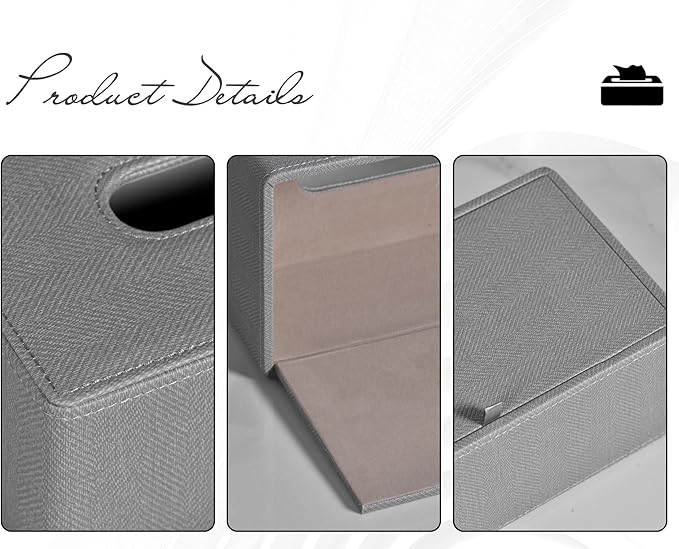 GOLRANLYE Tissue Box Cover Rectangular 9.8"(L) x 5.3"(W) x 4.3"(H) Refined Modern PU Leather Facial Tissue Dispenser Box Holder for Dresser Bathroom Decorative (Linen Grey)