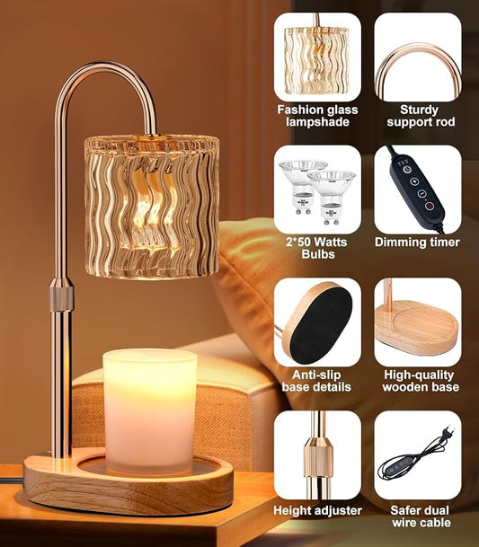 Candle Warmer Lamp Electric: Dimmable Timer Candles Warming Lamps - Height Adjustable Burner Jar - No Flame Scented Melts Wax - All Candle Jars Table Light Home Decor