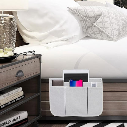 Bedside Caddy Bedside Storage Organizer Magazine Phone Tablet iPad Remote Holder, Organizer Caddy for Home College Dorm Bed, Sofa, Bunk Bed (Silver Gray)
