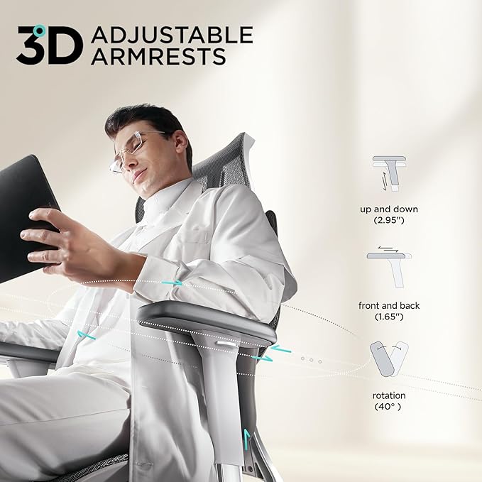 Hbada E3 Air Ergonomic Office Chair, Big and Tall Office Chair - with 3-Zone Dynamic Lumbar Support, 3D Adjustable Headrest, 3D Adjustable Armrests, Swivel, Grey(No Footrest)