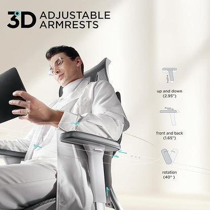 Hbada E3 Air Ergonomic Office Chair, Big and Tall Office Chair - with 3-Zone Dynamic Lumbar Support, 3D Adjustable Headrest, 3D Adjustable Armrests, Swivel, Grey(No Footrest)