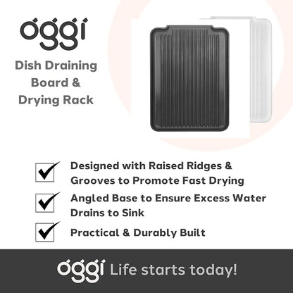 Oggi Dish Drain Board and Drying Rack Tray for Kitchen Counter, Plastic Drainboard with Raised Ridges, 12.75 x 17.25 inches - White