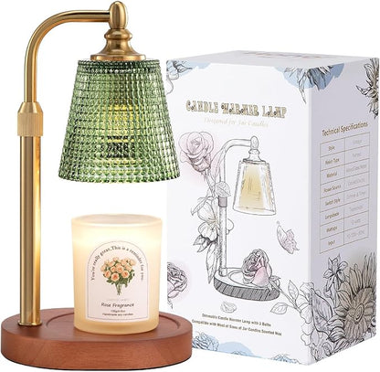 Hong-in Candle Warmer Lamp with Timer Dimmer, Birthday Gifts for Women, House Warming Gifts for New Home, Vintage Room Decor, Adjustable Height Candle Lamp, Wax Warmer for Scented Jar Candles, Green