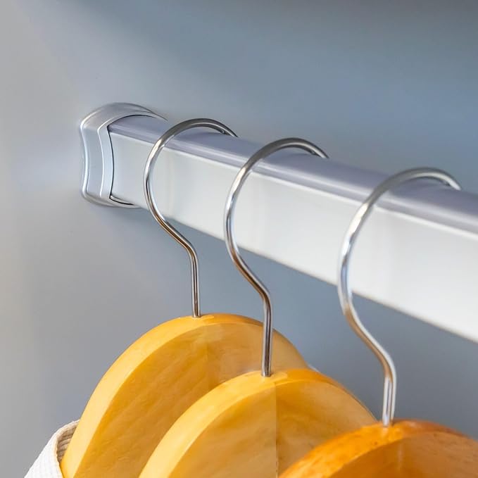 Premium hourglass closet rod - custom cut to size. Hourglass shaped wardrobe tube, protective top cover, seamless and reversible with ribbed and smooth sides. (Matte Chrome)