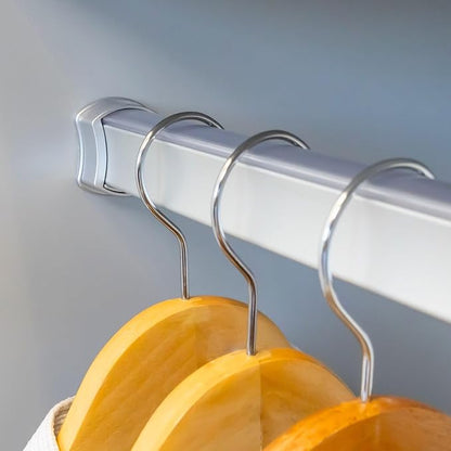 Premium hourglass closet rod - custom cut to size. Hourglass shaped wardrobe tube, protective top cover, seamless and reversible with ribbed and smooth sides. (Matte Chrome)